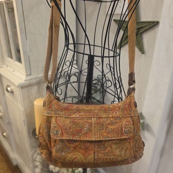 FOSSIL Paisley Tapestry Shoulder Bag Adjustable Strap Crossbody Y2K Boho Purse - Picture 1 of 14